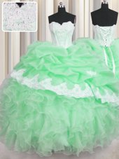 Best Selling Pick Ups Sweetheart Sleeveless Lace Up Sweet 16 Dress Green Organza