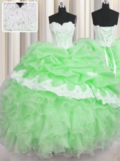 Nice Lace Up Sweetheart Beading and Appliques and Ruffles and Pick Ups Ball Gown Prom Dress Organza Sleeveless