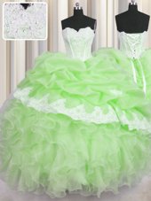 Custom Fit Sleeveless Beading and Ruffles and Pick Ups Lace Up Vestidos de Quinceanera
