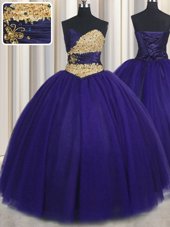 Luxurious Royal Blue Sweetheart Neckline Beading and Appliques Vestidos de Quinceanera Sleeveless Lace Up