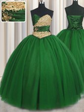Great Green Lace Up 15 Quinceanera Dress Beading and Appliques Sleeveless Floor Length