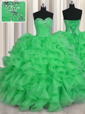 Floor Length Ball Gowns Sleeveless Apple Green Sweet 16 Dress Lace Up
