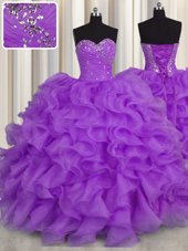 Great Floor Length Ball Gowns Sleeveless Purple Quinceanera Gowns Lace Up