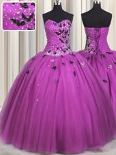 Fitting Sweetheart Sleeveless Lace Up Sweet 16 Quinceanera Dress Fuchsia Tulle