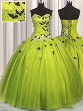 Fantastic Yellow Green Quinceanera Dresses Military Ball and Sweet 16 and Quinceanera and For with Beading and Appliques Sweetheart Sleeveless Lace Up