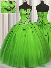Low Price Sleeveless Lace Up Floor Length Beading and Appliques Quinceanera Gowns