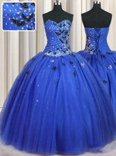 Fashionable Tulle Sleeveless Floor Length Vestidos de Quinceanera and Beading and Appliques