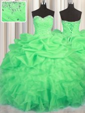 Latest Sleeveless Lace Up Floor Length Beading and Ruffles and Ruching and Pick Ups Quinceanera Gowns