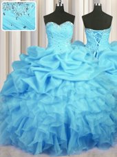 Pick Ups Sweetheart Sleeveless Lace Up Quinceanera Dresses Baby Blue Organza