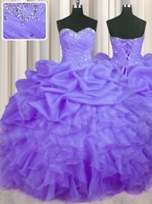 Cute Pick Ups Floor Length Lavender Quince Ball Gowns Sweetheart Sleeveless Lace Up