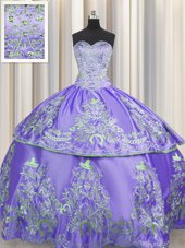 Traditional Lavender Sleeveless Floor Length Beading and Embroidery Lace Up Quinceanera Gown