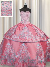 Fashionable Embroidery Floor Length Rose Pink Vestidos de Quinceanera Sweetheart Sleeveless Lace Up