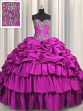 Fashionable Brush Train Sleeveless Lace Up Floor Length Beading and Embroidery and Ruffled Layers and Pick Ups Quinceanera Dress