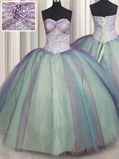 Discount Multi-color Lace Up Sweetheart Beading and Sequins Quinceanera Dress Tulle Sleeveless
