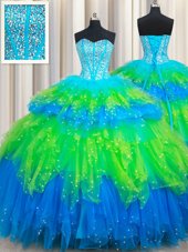 Simple Multi-color Sweetheart Lace Up Beading and Ruffled Layers Vestidos de Quinceanera Sleeveless