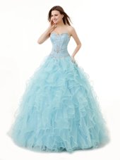 Fitting Light Blue Sweetheart Lace Up Beading and Ruffles Quinceanera Dresses Sleeveless