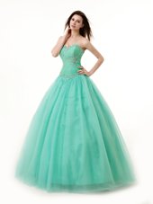 Dynamic Floor Length A-line Sleeveless Turquoise Quinceanera Dress Lace Up