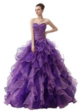 Attractive Purple Quince Ball Gowns Military Ball and Sweet 16 and Quinceanera and For with Beading and Ruffles and Ruching Sweetheart Sleeveless Lace Up