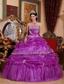 Fuchsia Ball Gown Strapless Floor-length Organza Appliques Quinceanera Dress