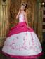 Fuchsia Ball Gown Strapless Floor-length Embroidery Satin Quinceanera Dress