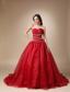 Wine Red A-Line / Princess Sweetheart Chapel Train Taffeta and Organza Beading Quinceanea Dress
