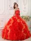 Red Ball Gown Sweetheart Floor-length Organza Appliques and Beading Quinceanera Dress