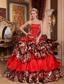 Red Ball Gown Strapless Floor-length Taffeta and Leopard Pick-ups Quinceanera Dress