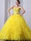 Yellow A-Line / Princess Sweetheart Brush Train Organza Beading and Ruffles Quinceanea Dress
