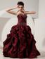 Burgundy A-line / Princess Sweetheart Floor-length Taffeta Beading Prom Dress