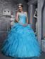 Beautiful Ball Gown Sweetheart Floor-length Taffeta and Organza Beading and Appliques Aqua Blue Quinceanera Dress