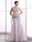Pink Mermaid Straps Brush Train Organza Beading Prom Dress
