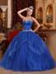 Blue Ball Gown Sweetheart Floor-length Tulle Beading and Appliques Quinceanera Dress