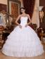 White Ball Gown Strapless Floor-length Taffeta and Tulle Beading Quinceanera Dress