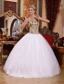 White Ball Gown Strapless Floor-length Tulle Squins Quinceanera Dress