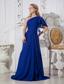 Blue A-line One Shoulder Brush Train Chiffon Prom / Evening Dress