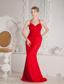 Red Mermaid Halter Floor-length Chiffon Ruch and Beading Prom Dress
