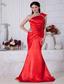 Red Mermaid One Shoulder Brush Train Taffeta Beading Prom / Evening Dress