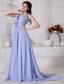 Lilac Empire V-neck Brush Train Chiffon Beading Prom / Evening Dress