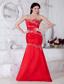Red Mermaid Sweetheart Floor-length Taffeta Appliques Prom / Evening Dress