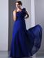 Blue Empire One Shoulder Floor-length Chiffon Hand Made Flowers Prom Dress
