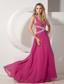 Hot Pink A-line V-neck Floor-length Chiffon Appliques With Beading Prom dress