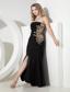 Black Empire Strapless Ankle-length Chiffon Apliques Prom Dress