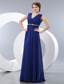 Blue Empire V-neck Brush Train Chiffon Belt Prom / Evening Dress