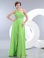 Green Empire One Shoulder Brush Train Chiffon Beading Prom / Evening Dress