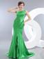 Spring Green Mermaid One Shoulder Brush Train Elastic Woven Satin Ruch Prom / Evening Dress