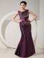 Dark Purple Mermaid Scoop Floor-length Satin Beading Prom Dress