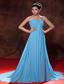Teal Empire Strapless Court Tain Chiffon Ruch Prom Dress