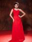 Red Empire One Shoulder Floor-length Chiffon Ruch Prom Dress