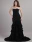 Black Trumpet / Mermaid Sweetheart Court Train Chiffon Beading Prom Dress