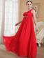 Red Empire One Shoulder Floor-length Chiffon Beading and Ruch Prom / Evening Dress